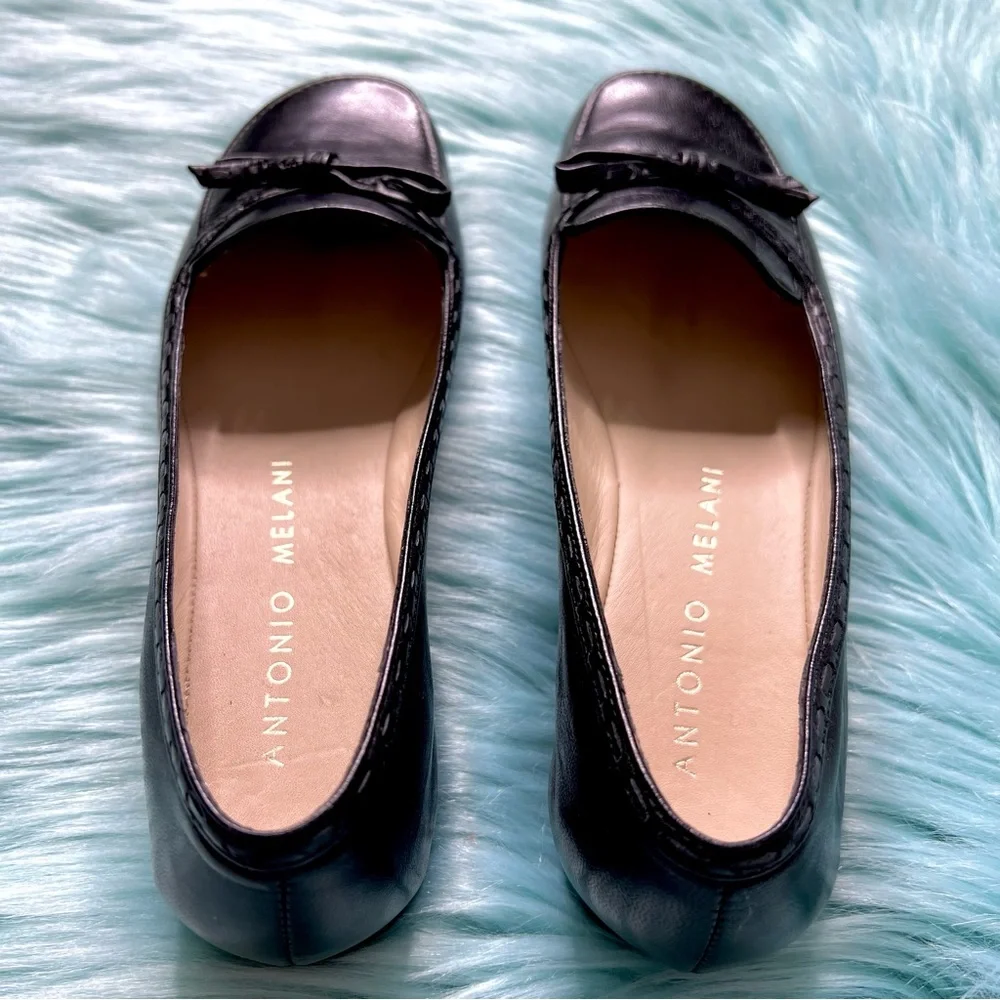 Antonio Melani 90s Black Soft LEATHER Loafers Slip On Bow Accent Women’s 7.5